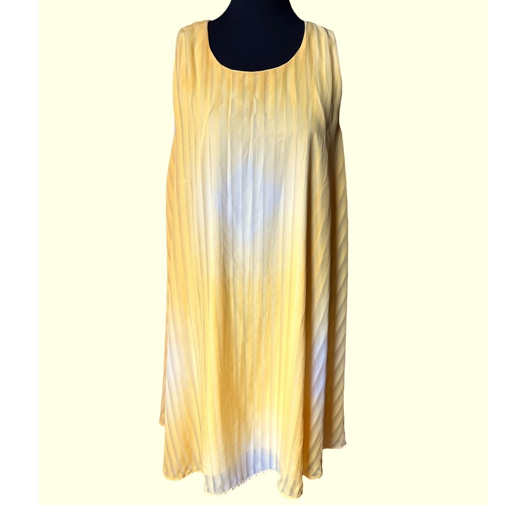 Cato Yellow & White Ombre Sleeveless Pleated Swing Dress,Plus Size 18/20W, Party